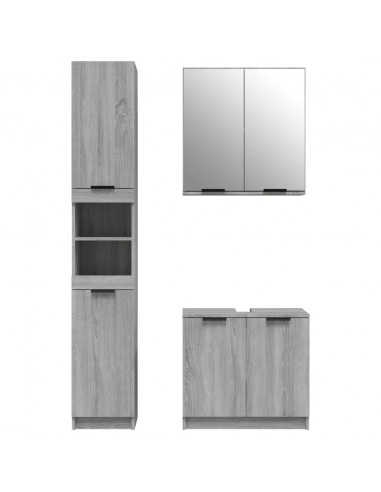 Set Mobili da Bagno 3 pz Grigio Sonoma in Legno Multistrato