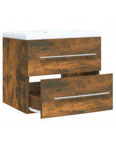 Mobile Bagno con Lavabo Integrato Rovere Fumo Legno Multistrato 2