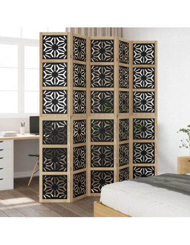 Divisorio Ambienti 5 Pannelli Marrone e nero Legno di Paulownia