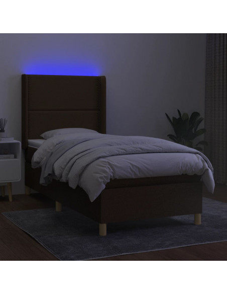 Letto a Molle Materasso e LED Marrone Scuro 80x200cm in Tessuto
