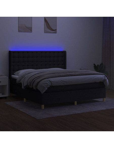Letto a Molle con Materasso e LED Nero 180x200cm in Tessuto