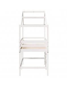 Letto Soppalco con Scala e Tetto Bianco 90x190 cm Massello Pino 2