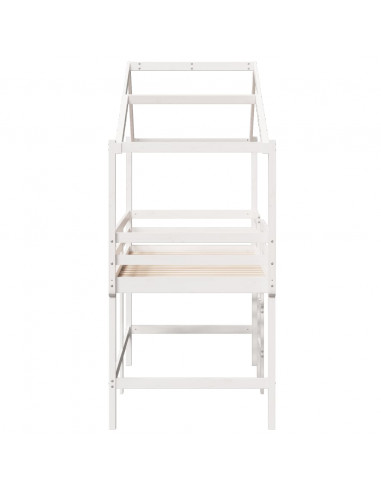 Letto Soppalco con Scala e Tetto Bianco 90x190 cm Massello Pino