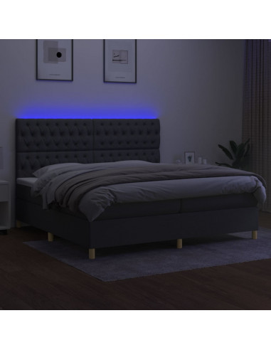 Letto a Molle Materasso e LED Grigio Scuro 200x200cm in Tessuto