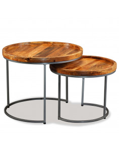 Set Tavolini da Salotto 2 pz in Legno Massello di Mango 2