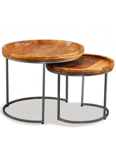 Set Tavolini da Salotto 2 pz in Legno Massello di Mango