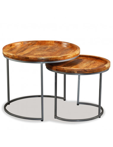 Set Tavolini da Salotto 2 pz in Legno Massello di Mango