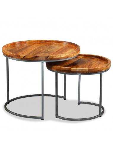 Set Tavolini da Salotto 2 pz in Legno Massello di Mango