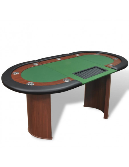 Tavolo Poker 10 Giocatori Postazione Dealer Vassoio Chip Verde