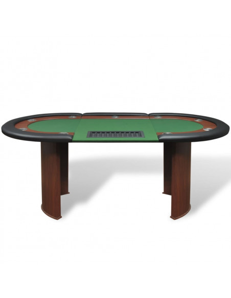 Tavolo Poker 10 Giocatori Postazione Dealer Vassoio Chip Verde