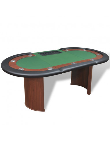 Tavolo Poker 10 Giocatori Postazione Dealer Vassoio Chip Verde