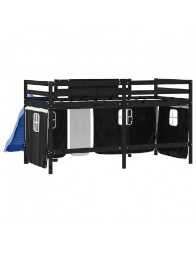 Letto a Soppalco Bambini con Tende Bianco e Nero 90x190 cm Pino