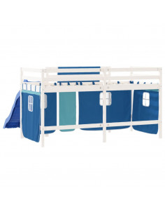 Letto a Soppalco con Tende Bambini Blu 80x200 cm Massello Pino 2