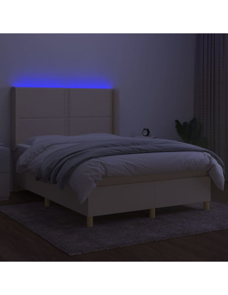 Letto a Molle con Materasso e LED Crema 140x190 cm in Tessuto