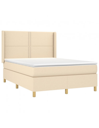 Letto a Molle con Materasso e LED Crema 140x190 cm in Tessuto