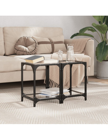 Tavolini con Piano in Vetro Trasparente 2 pz 30x30x40cm Acciaio