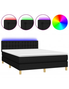 Letto a Molle con Materasso e LED Nero 140x190 cm in Tessuto 2