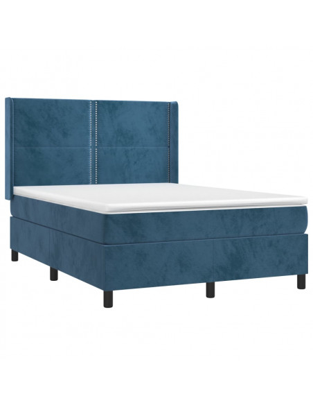 Letto a Molle con Materasso e LED Blu Scuro 140x190 cm