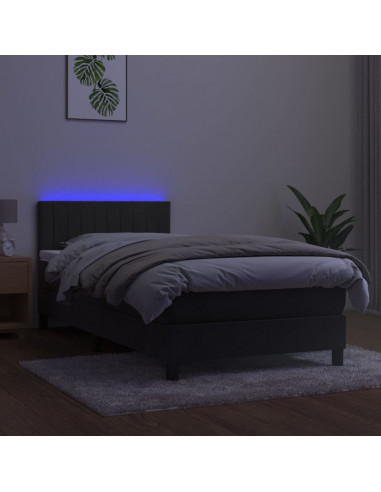 Letto a Molle con Materasso e LED Grigio Scuro 90x190cm Velluto