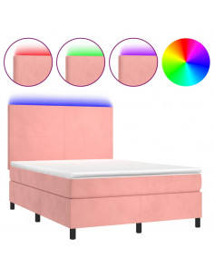 Letto a Molle con Materasso e LED Rosa 140x190 cm in Velluto 2