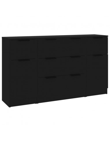 Set di Credenze 3 pz in Legno Multistrato Nero