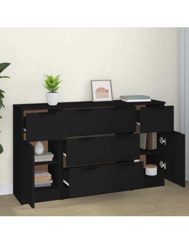 Set di Credenze 3 pz in Legno Multistrato Nero