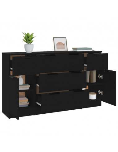 Set di Credenze 3 pz in Legno Multistrato Nero