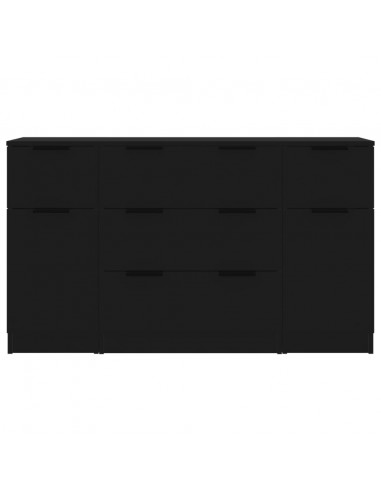 Set di Credenze 3 pz in Legno Multistrato Nero