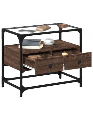 Mobile TV Piano Vetro Rovere Marrone 60x35x51 Legno Multistrato