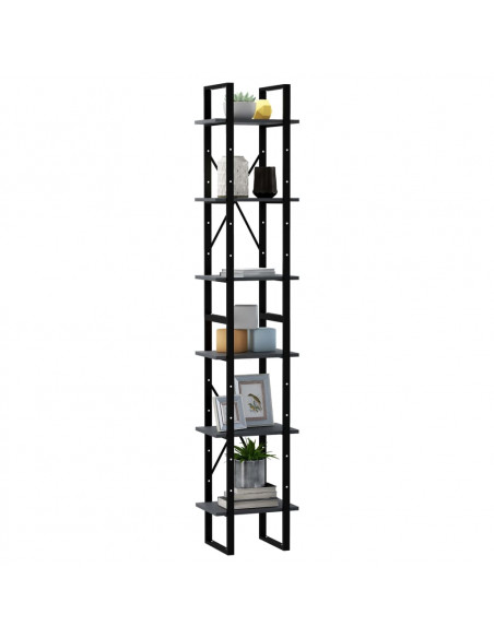 Scaffale Alto Grigio 40x30x210 cm in Legno Massello di Pino