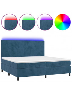 Letto a Molle con Materasso e LED Blu Scuro 200x200 cm 2