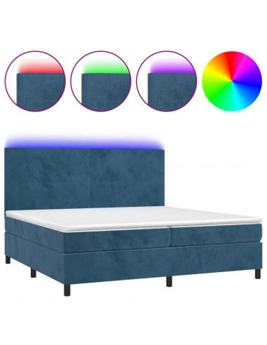Letto a Molle con Materasso e LED Blu Scuro 200x200 cm