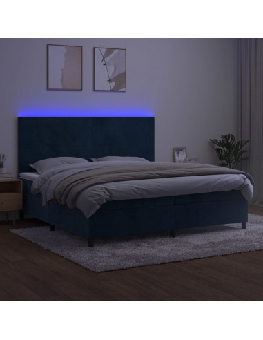 Letto a Molle con Materasso e LED Blu Scuro 200x200 cm