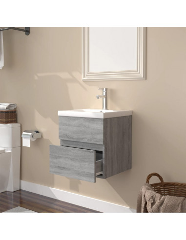 Mobile Bagno e Lavabo Integrato Grigio Sonoma Legno Multistrato