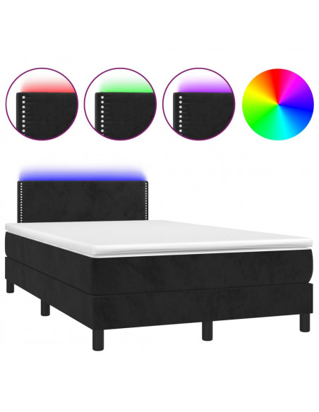 Letto a Molle con Materasso e LED Nero 120x200 cm in Velluto