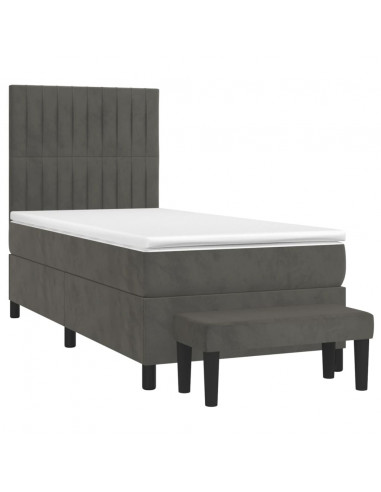Giroletto a Molle con Materasso Grigio Scuro 90x200 cm Velluto
