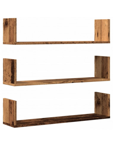 Mensole a Parete 3pz Legno Antico 80x18x18 cm in Truciolato
