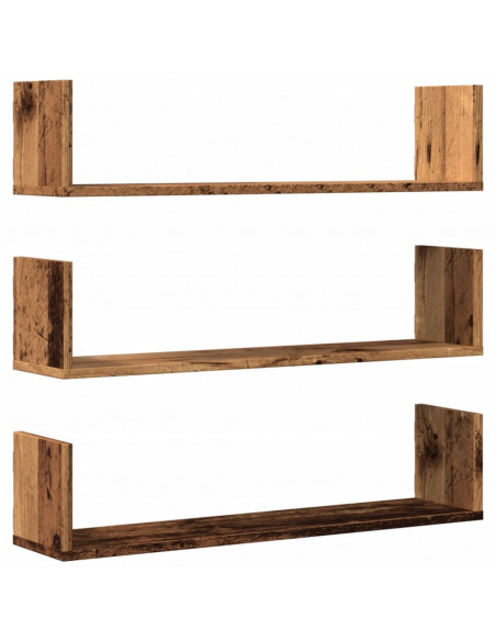 Mensole a Parete 3pz Legno Antico 80x18x18 cm in Truciolato