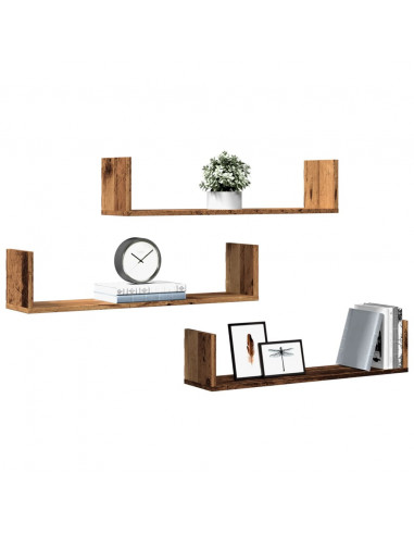 Mensole a Parete 3pz Legno Antico 80x18x18 cm in Truciolato