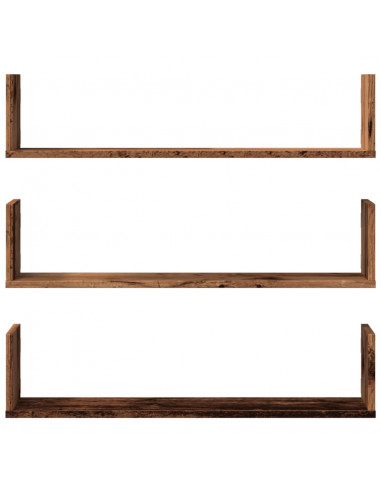 Mensole a Parete 3pz Legno Antico 80x18x18 cm in Truciolato