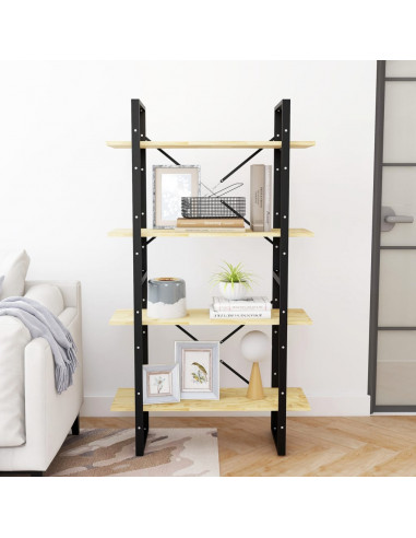 Libreria a 4 Ripiani 80x30x140 cm in Legno Massello di Pino