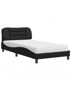 Letto con Materasso Nero 100x200 cm in Similpelle 2