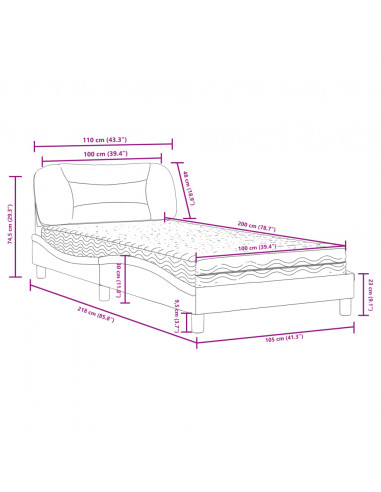 Letto con Materasso Nero 100x200 cm in Similpelle