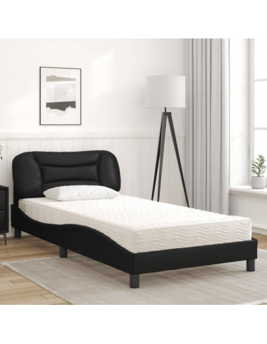 Letto con Materasso Nero 100x200 cm in Similpelle