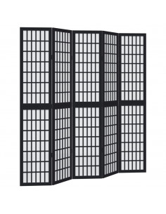 Divisorio Ambienti 5 Pannelli Nero Legno Massello di Paulownia 2