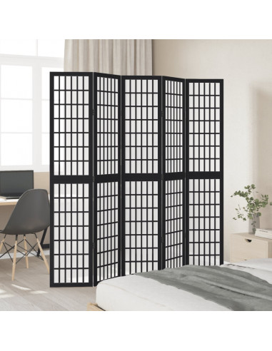 Divisorio Ambienti 5 Pannelli Nero Legno Massello di Paulownia