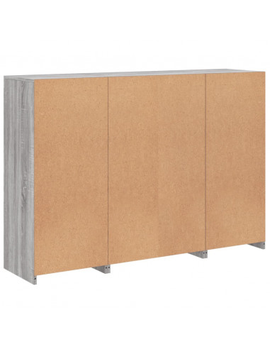 Credenze con Luci LED 3 pz Grigio Sonoma in Legno Multistrato