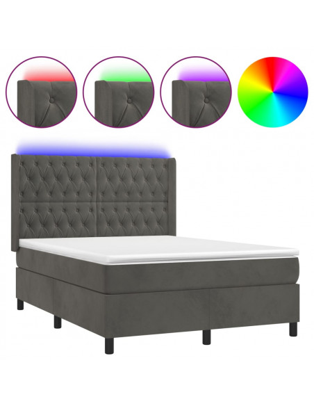 Letto a Molle con Materasso e LED Grigio Scuro 140x200 cm