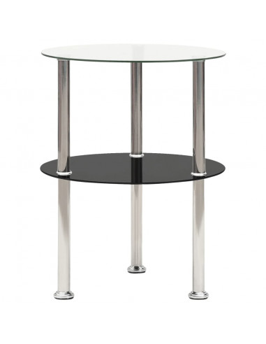 Tavolino a 2 Livelli Trasparente e Nero 38cm in Vetro Temperato