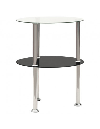 Tavolino a 2 Livelli Trasparente e Nero 38cm in Vetro Temperato